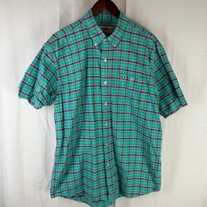 Larro Shirts Button Down Mens Large/XL Teal Plaid Short Sleeve Western Yoke